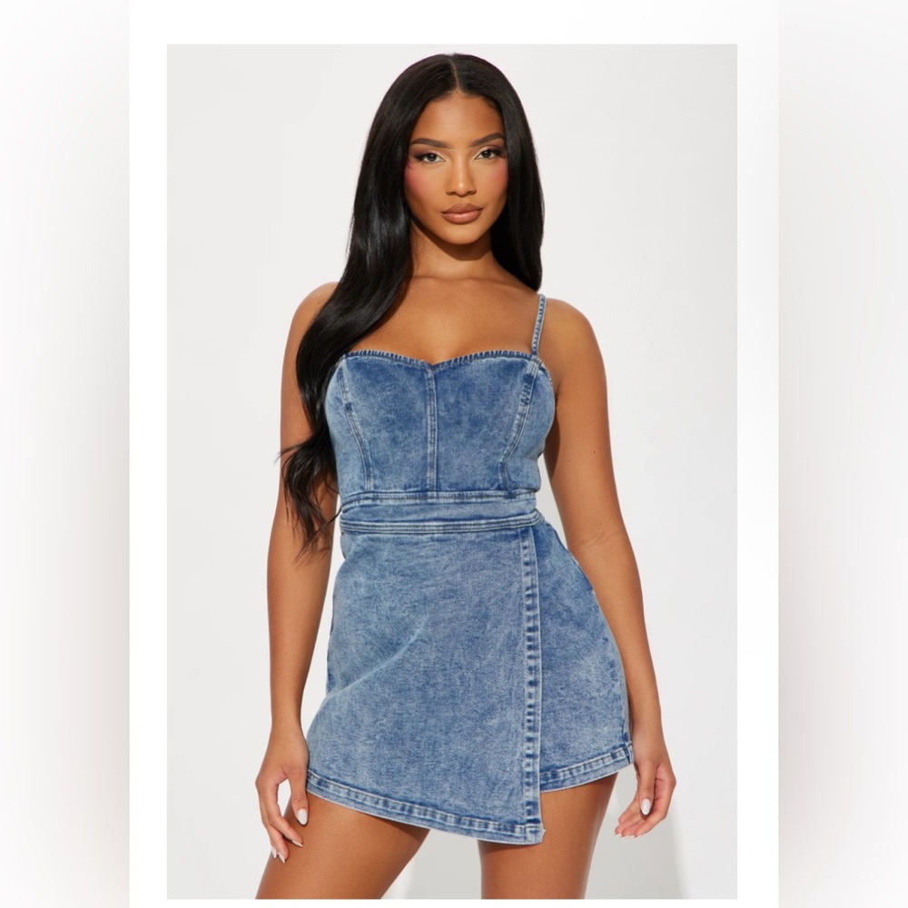 Fashion Nova Washed Blue Denim Mini Dress